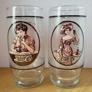 Pepsi-Cola Gibson Girl Vintage Glasses Set of 2 – 1970s "I Love Its Flavor" 16oz